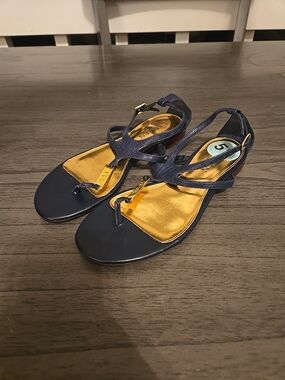 Lauren Ralph Lauren Navy Sandals with Gold Footbed